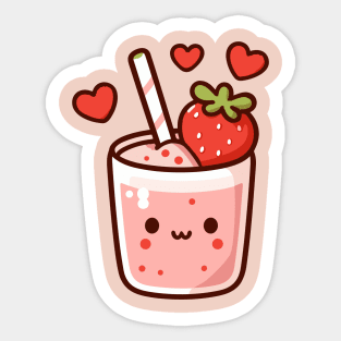 Cute Strawberry Ice Cream in Kawaii Style with Strawberries and Hearts | Kawaii Food Sticker